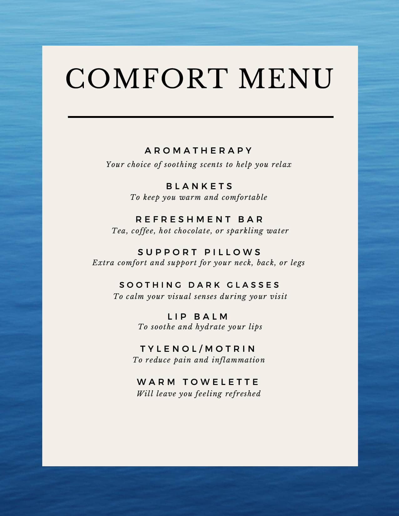 Comfort Menu Buffalo Dental Group